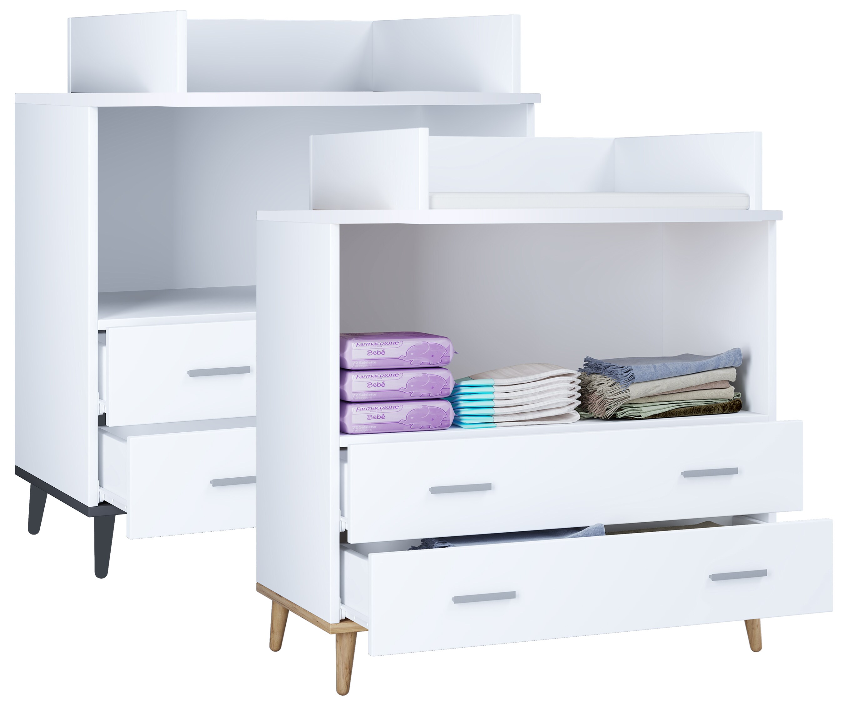 VCM Wickelkommode Set Wickeltisch Wickelregal Wickelauflage Schublade Baby Lindas