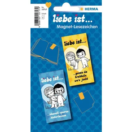 HERMA Magnetische Lesezeichen Liebe ist…, blau/gelb, 2 Stück