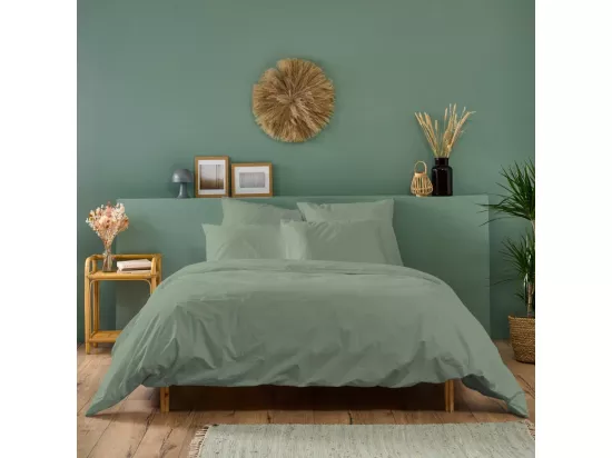 Parure de lit unie 100% Percale de coton - Sauge - 140x200cm