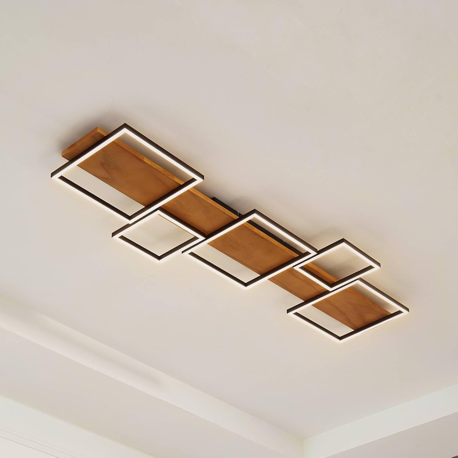 Lindby LED Deckenleuchte Galad dimmbar (Modern) aus Holz (5 flammig,) - Lampe Deckenlampe Wohnzimmerleuchte