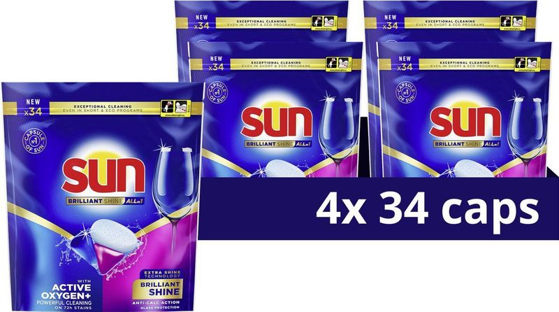 Sun Brilliant Shine All-in 1 Vaatwastabletten - 136 tabletten - Voordeelverpakking