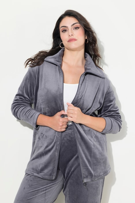 Loungewear-Nickijacke, Umfallkragen, Langarm, recycelt