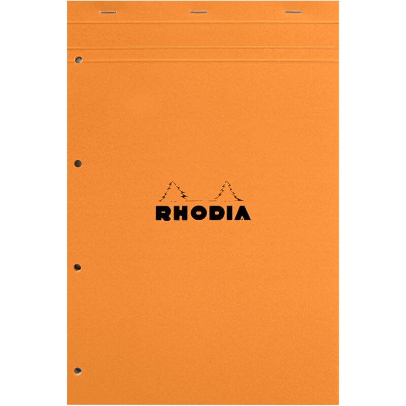 Bloc de bureau Rhodia 21 x 31,8 cm agrafé orange n°20 - grands carreaux - 80 feuilles perforées