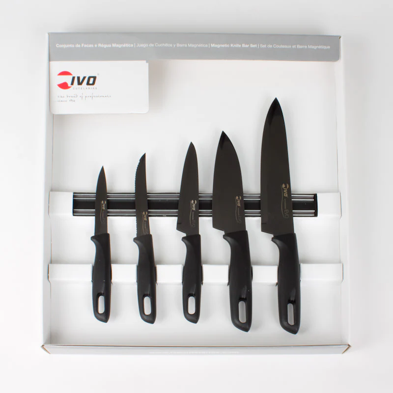 Set 5 couteaux + barre magnétique lame en titanium Table passion