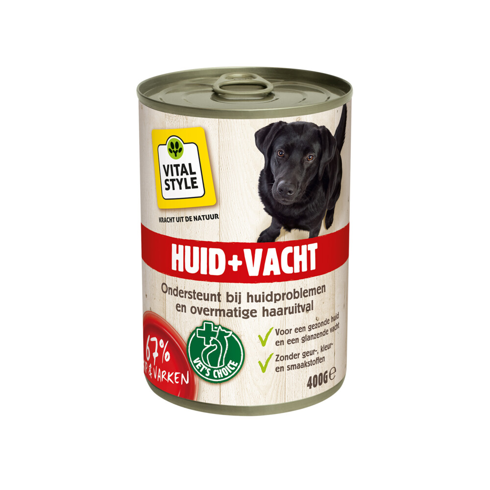 6x VITALstyle Hondenvoer Blik Huid & Vacht400 gr