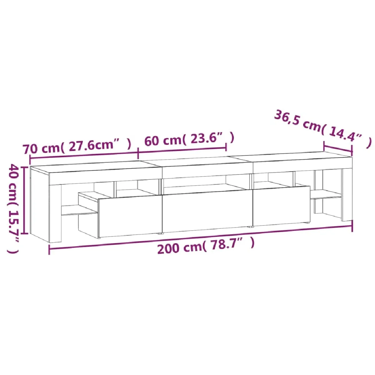 vidaXL Meuble TV LED 200 cm - Chêne sonoma