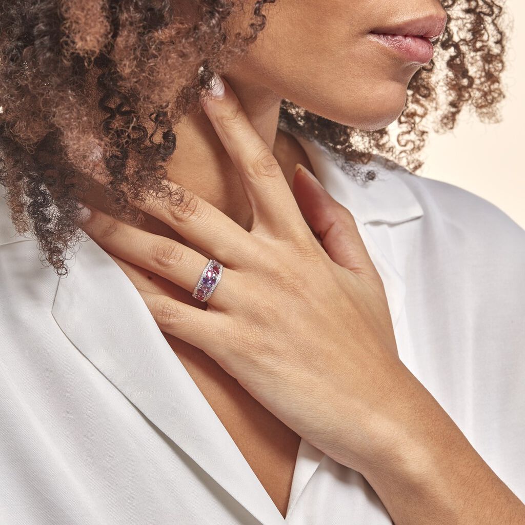 Bague Multicolore Or Blanc Amethyste Et Saphir Et Rhodolite