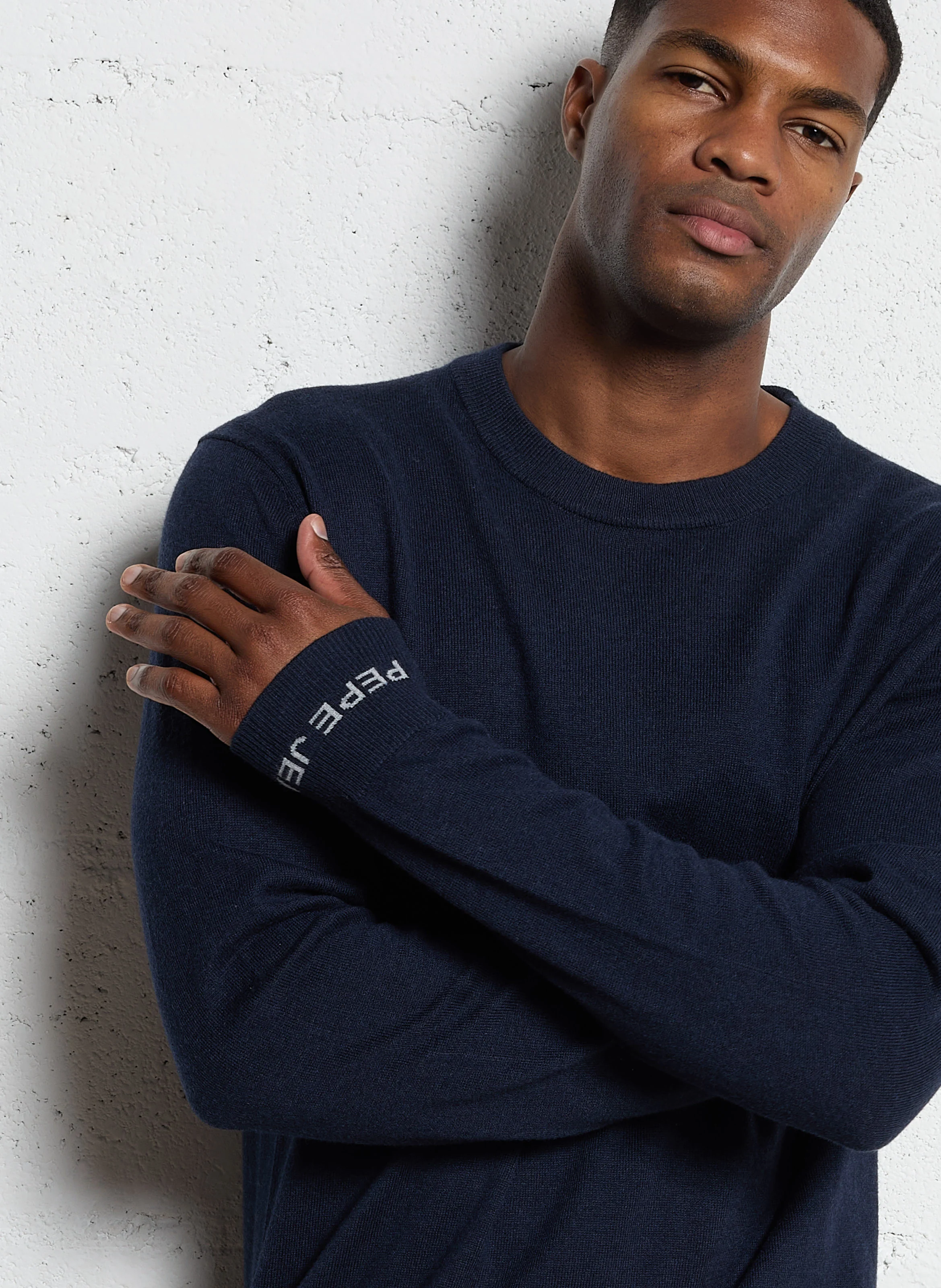 NEW ANDRE - Pull col rond droit en coton et laine mélangé | Bleu