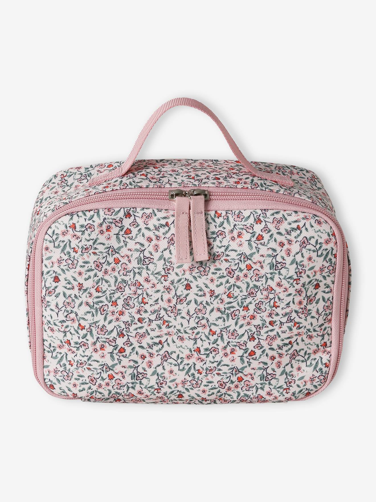 Lancheira rosa com tema de flores 