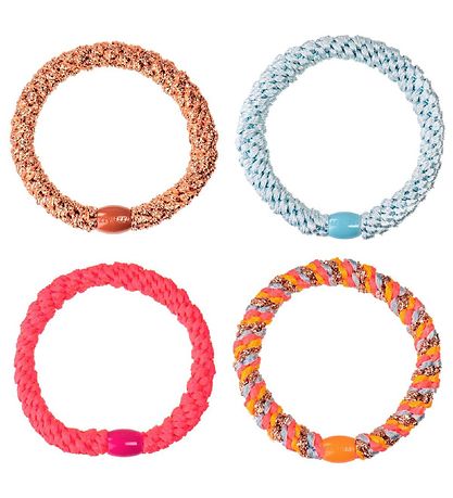 Kknekki Elastikker - 4-pak - Pink/Bl?/Bronze Glimmer