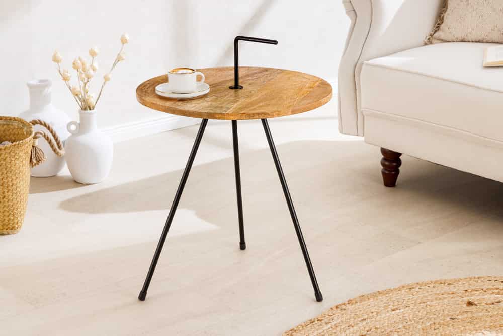 Handgearbeiteter Beistelltisch SIMPLY CLEVER 60cm natur Mangoholz mit Griff