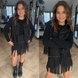 Wild studded fringe set - zwart