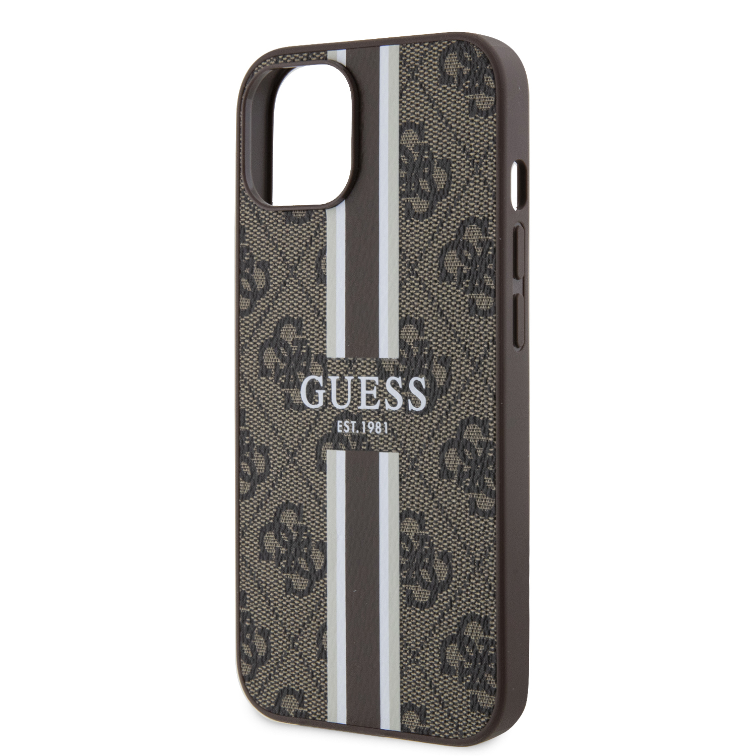 iPhone 14 MagSafe Leder Hardcase Hülle 4G Printed Stripes (GUHMP14SP4RPSW) - Braun