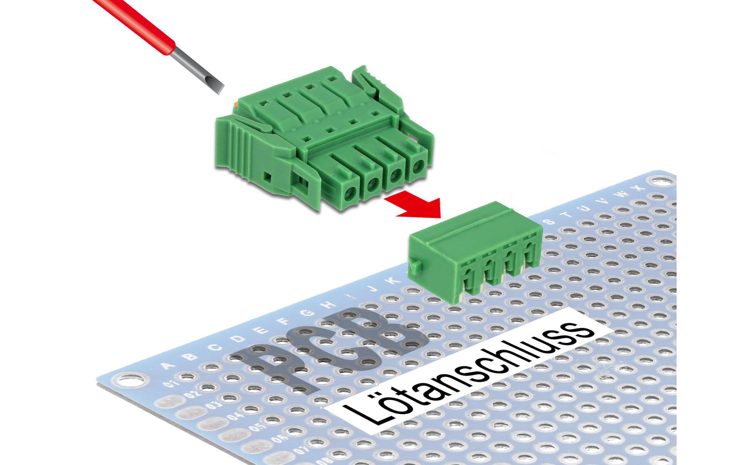 4Pin, 3.81 mm Rastermass horizontalDelock Terminalblock Set für Platine 4 Pin 3.81 mm Rastermass horizontal