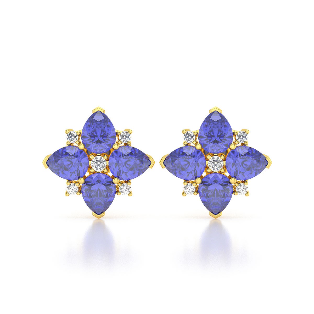 Boucles d'oreilles ADEN Or 585 Jaune Tanzanite et Diamant 2.100grs