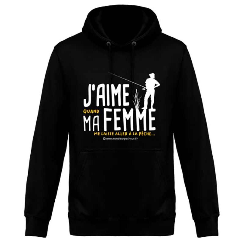 Sweat Homme Monsieur Pêcheur J'aime Ma Femme - Jet Black