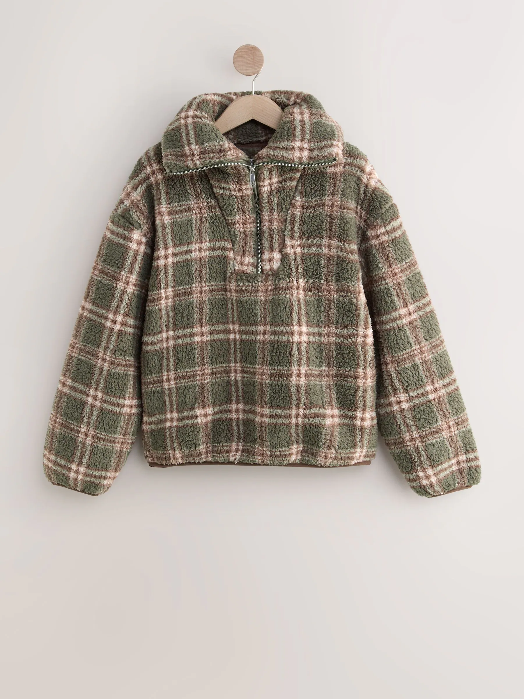 Groen/roze geruit - Borg fleece met kwartrits