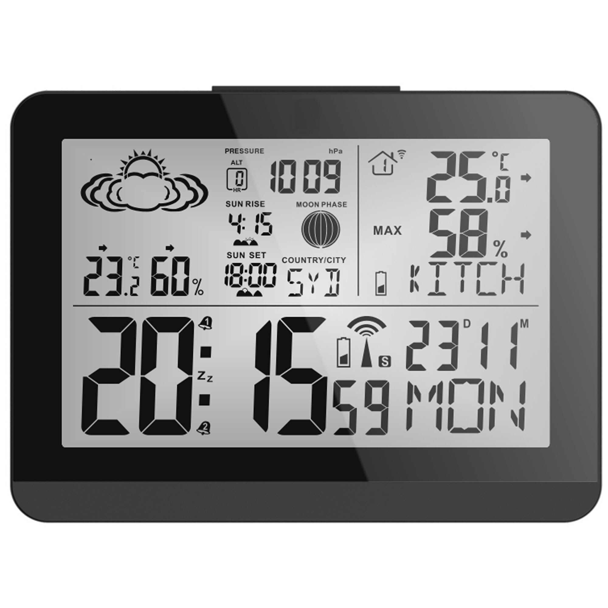 MiravalModerne Design Funk-Wetterstation mit Aussensensor bennenbar
