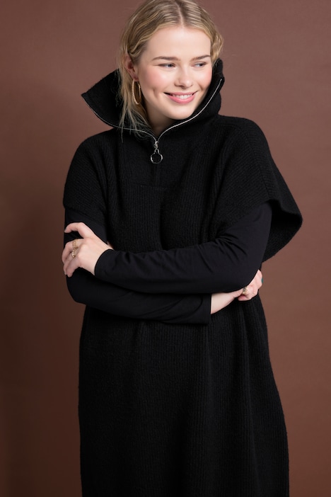 Strick-Kleid, oversized, Troyerkragen, ärmellos