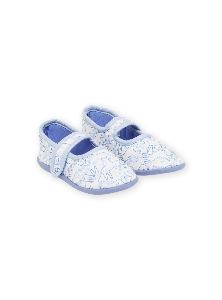 Chaussons écrus et bleus à imprimé licornes