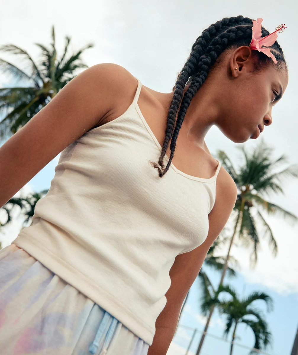 débardeur court fille en coton côtelé bio blanc