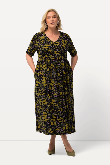 Jerseykleid, Schmetterlinge, V-Ausschnitt, Halbarm