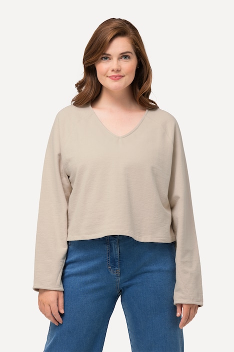 Sweatshirt, kurz, V-Ausschnitt, Langarm, Biobaumwolle