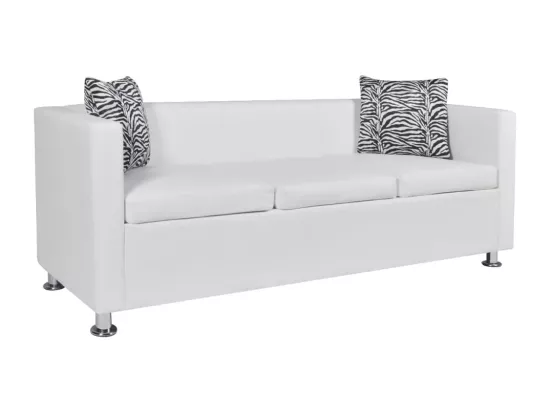 Jeu de canapé à 2 places et à 3 places Cuir synthétique Blanc
