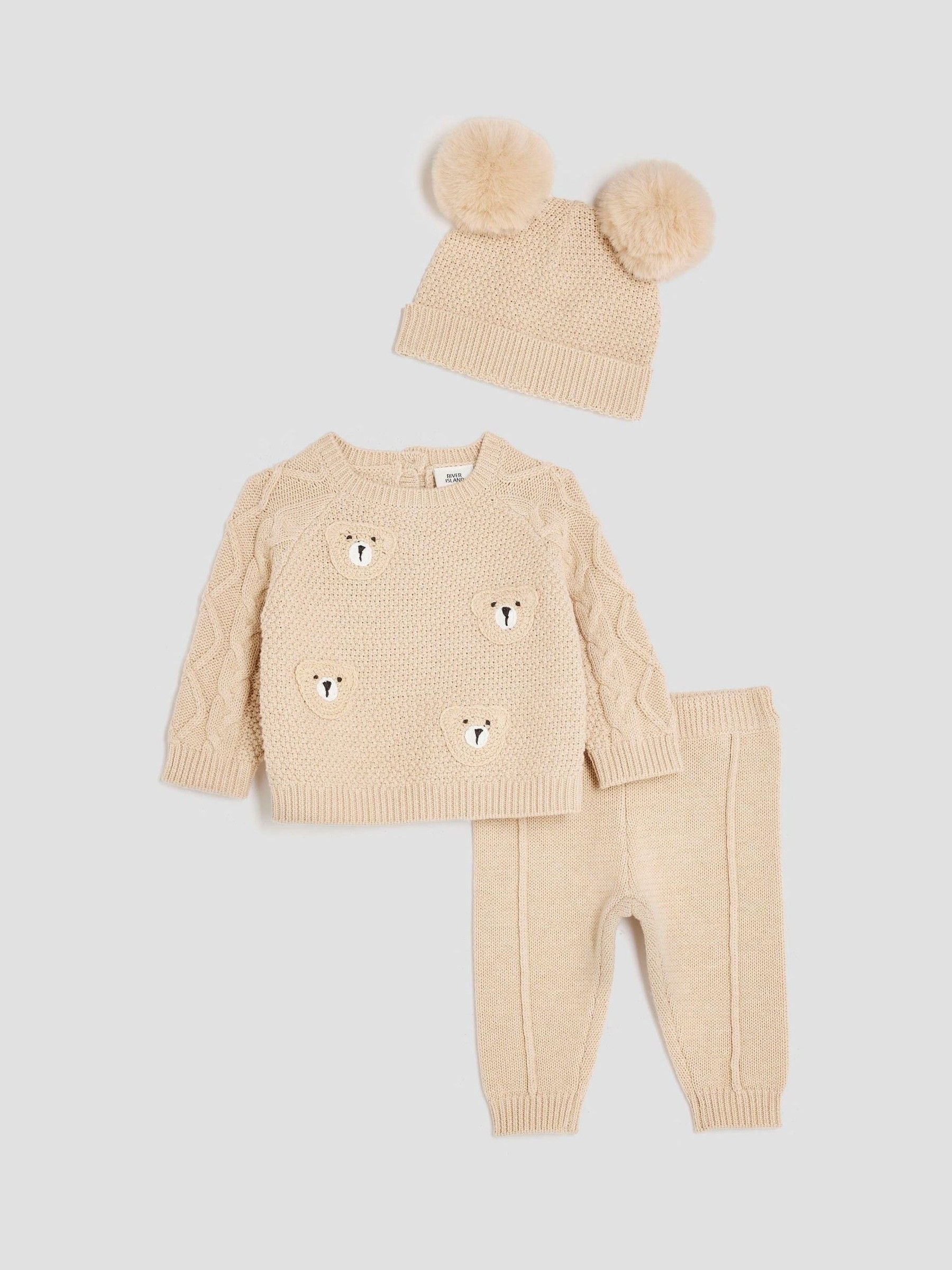 River Island Baby Boys Bear Jumper Hat Set