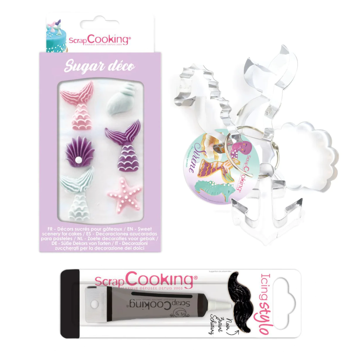 Kit découpoirs à biscuits + 6 décors sucrés Sirène Scrapcooking