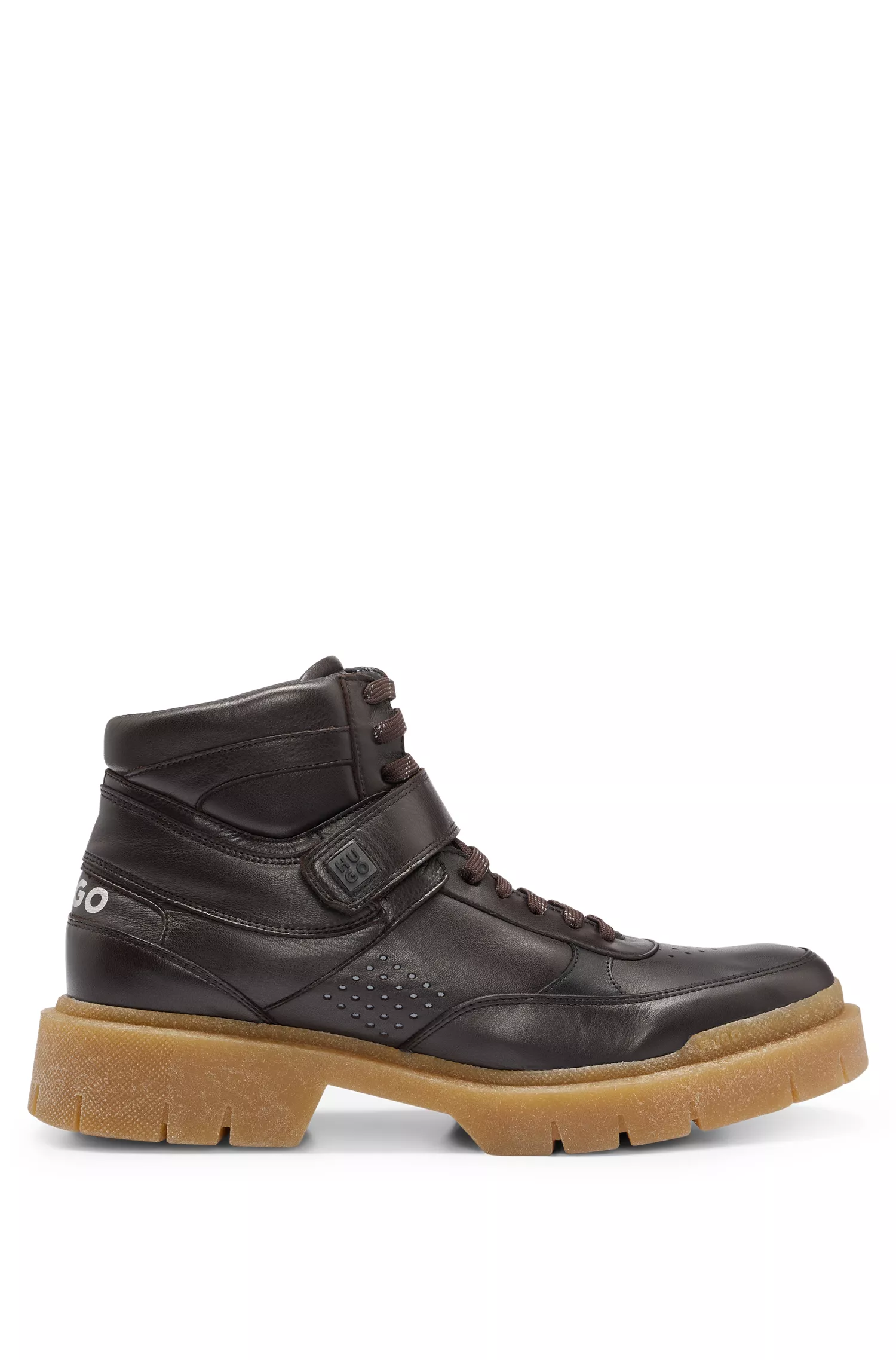 Botas HUGO Red-Half em couro com tira de identificação da marca.