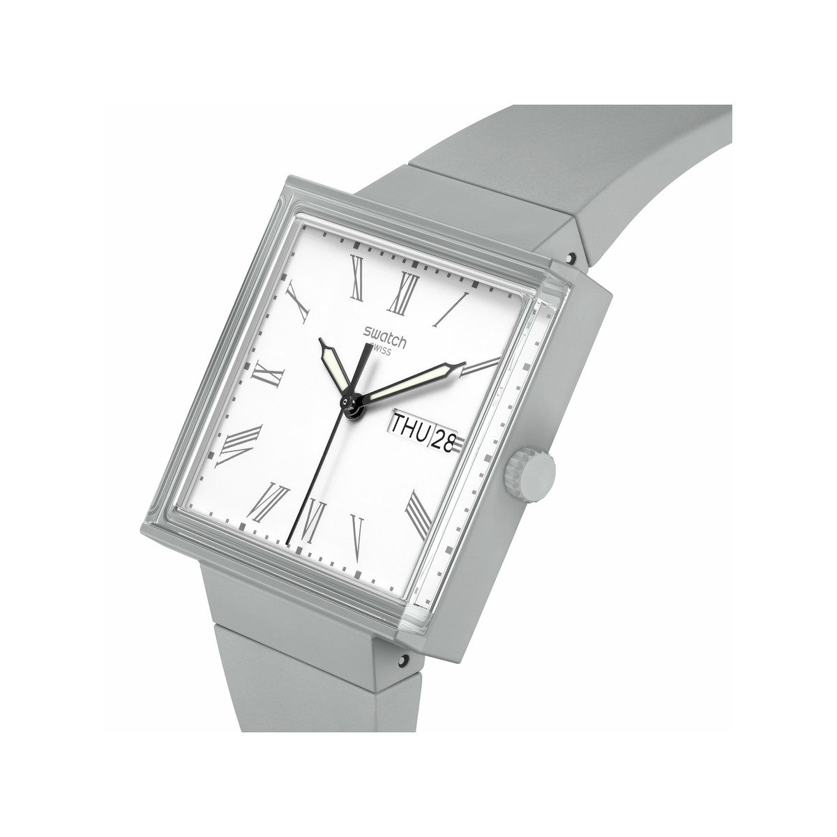 Montre SWATCH Square bioceramic What if gray? homme bracelet matériau biosourcé gris