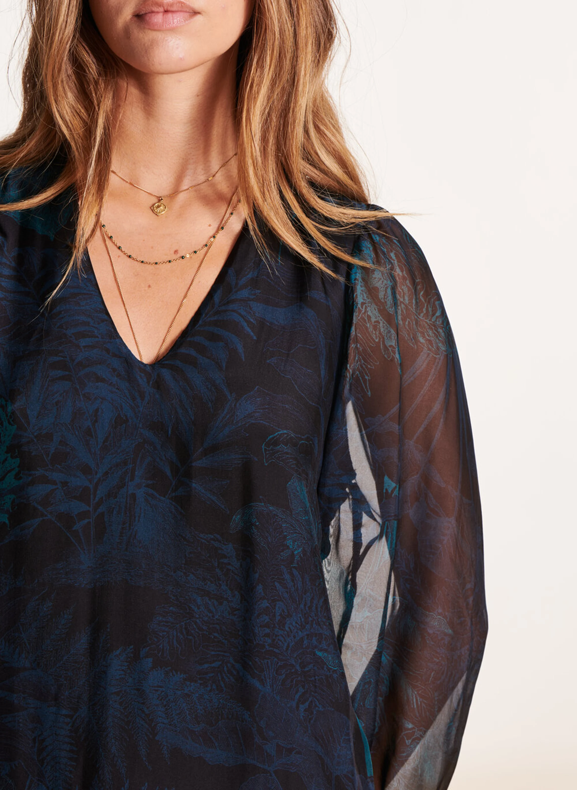 Robe courte col V à imprimé floral | Multicolore