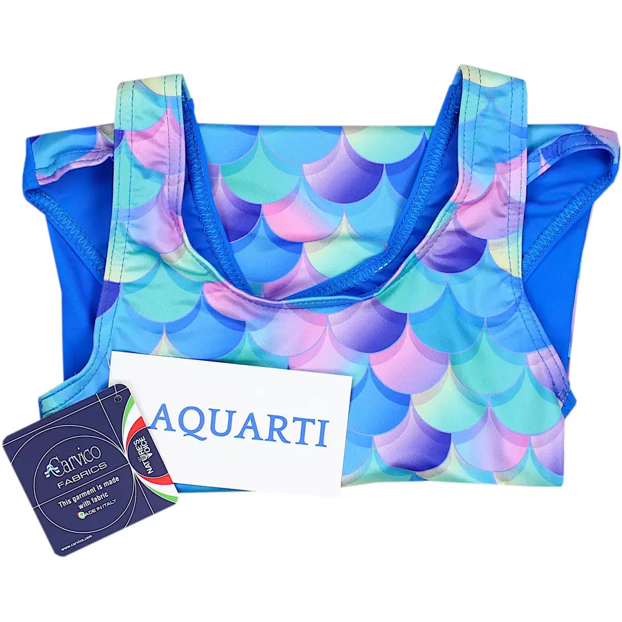 Aquarti Mädchen Badeanzug mit Ringerrücken Print violett