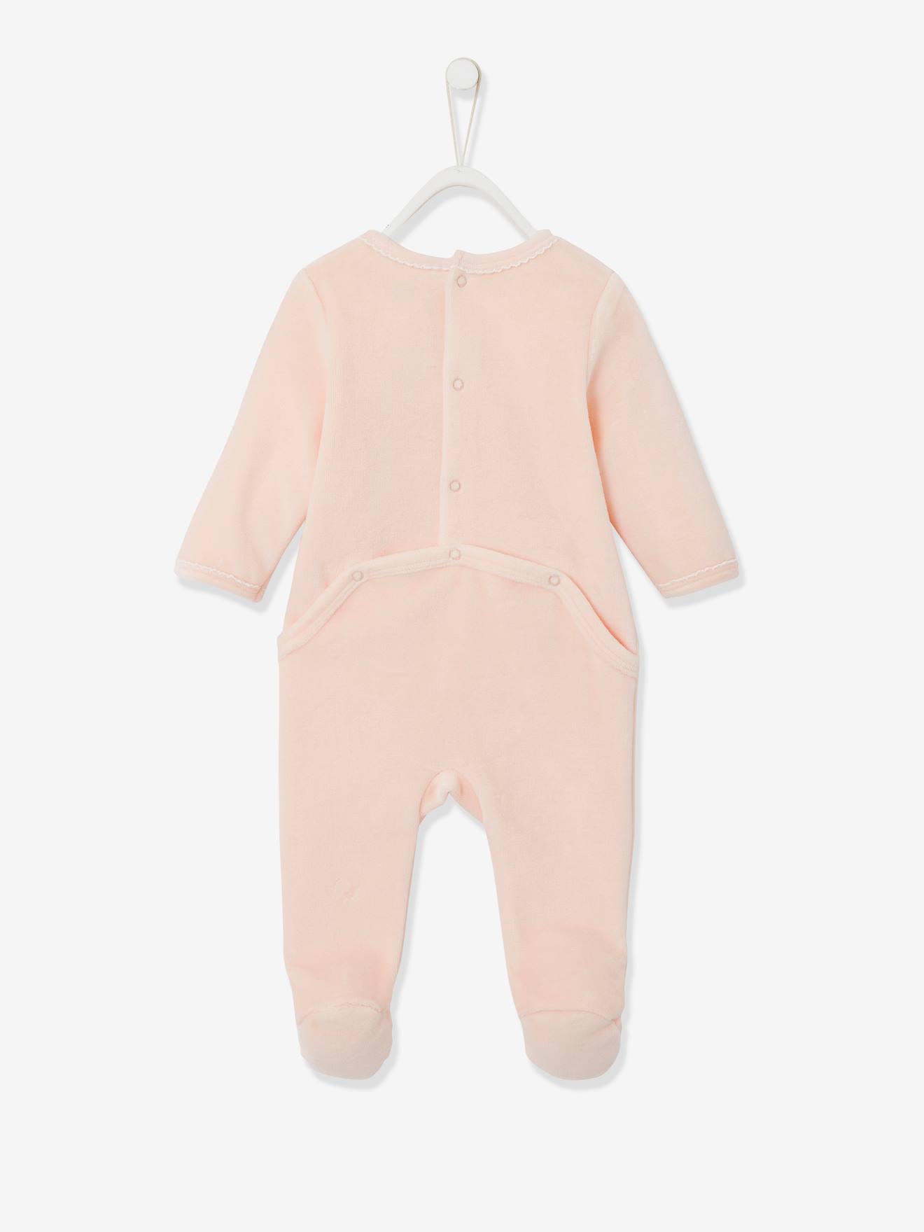 Macacão de veludo para bebê, rosa claro liso com estampas.