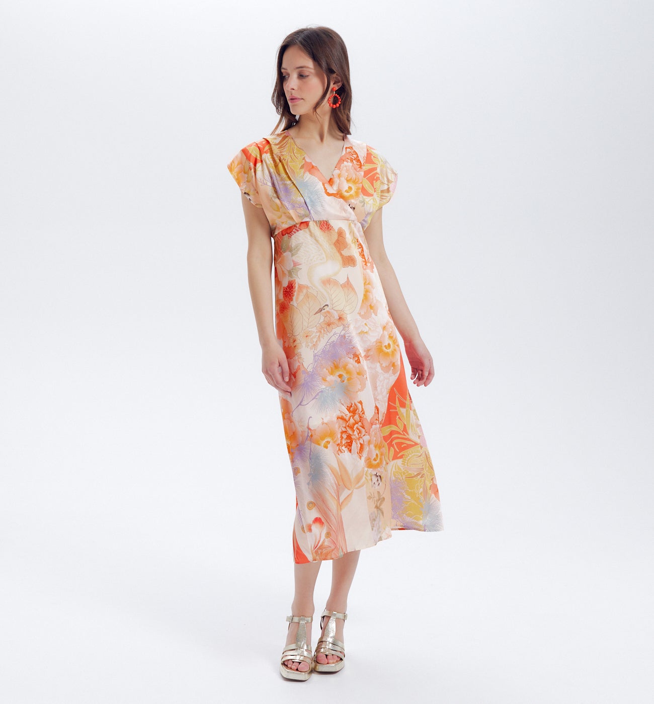 Robe longue en satin imprimé - Imprimé multicolore