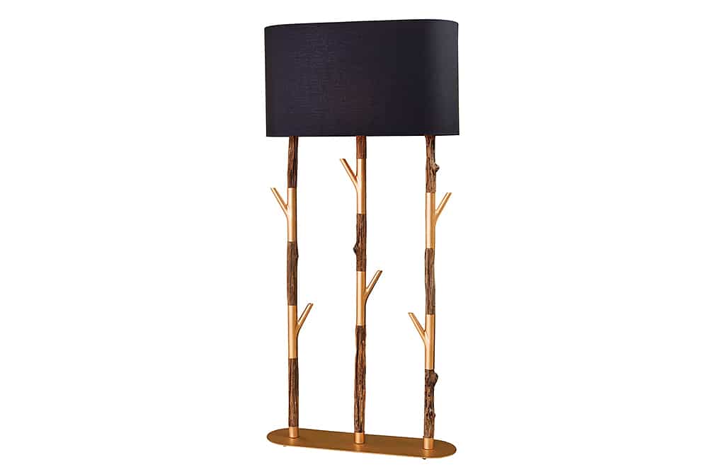 Handgefertigte Stehlampe WARDROBE 155cm schwarz gold natur Eisenholz Massivholz