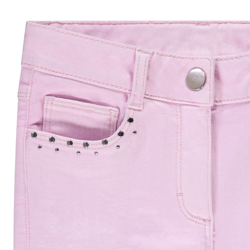 Jean slim uni en denim avec rivets décoratifs pour fille - Lilas