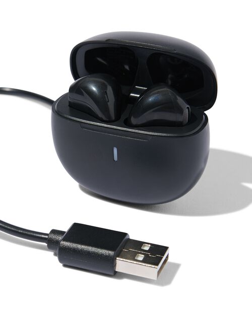 écouteurs sans fil dans boîtier de charge noir