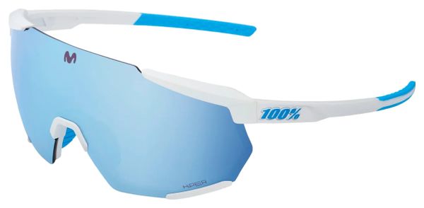 Lunettes 100% Racetrap 3.0 - SE Movistar Team Blanc - Verres Miroir Multicouche Bleu Hiper