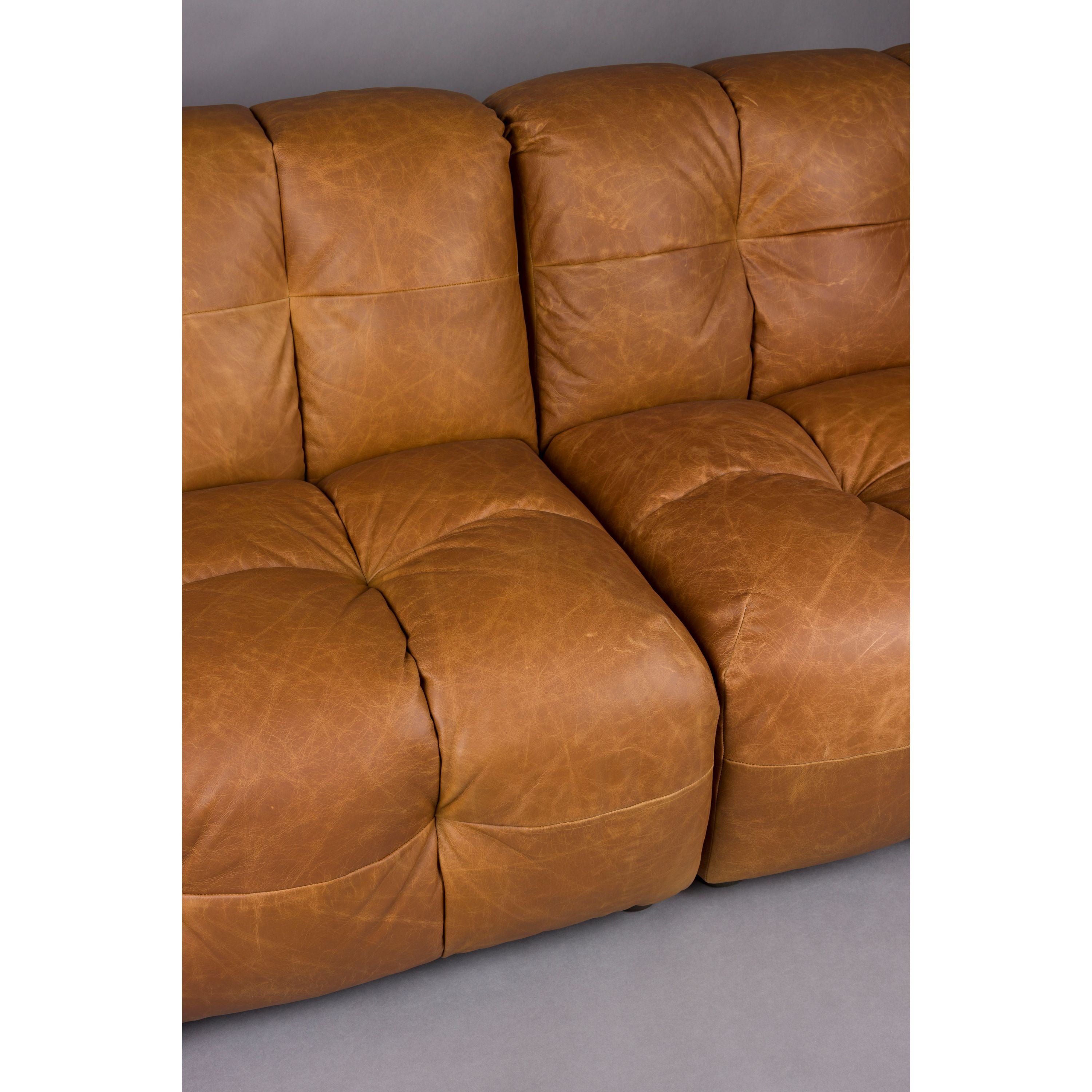 Dutchbone Hackman 4,5-zitsbank Leer Cognac Bruin