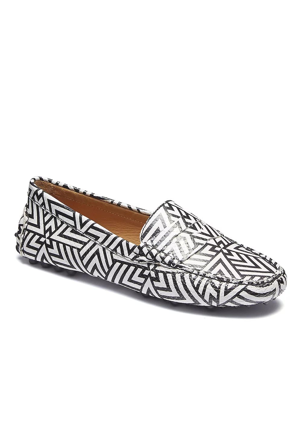 MOCASSIN FANCY DRIVER  GEOMETRIQUE NOIR & BLANC