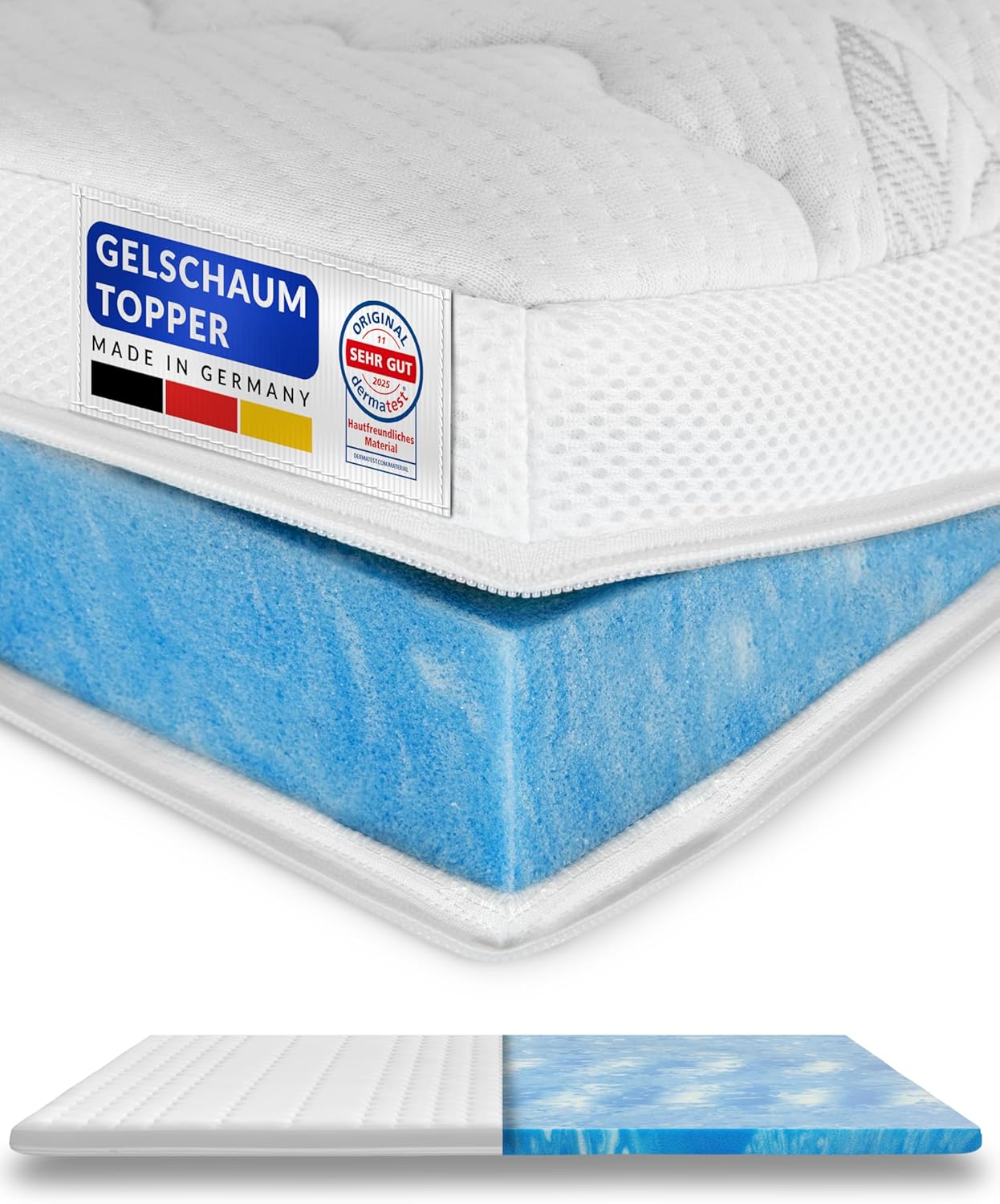 Premium Gelschaum-Topper 100 x 200 cm mit RG 50 - Hochwertiger Lyocell-Bezug - Antirutschfunktion - Umlaufendes Klimaband - Qualität Made in Germany - Gel-Topper 100x200