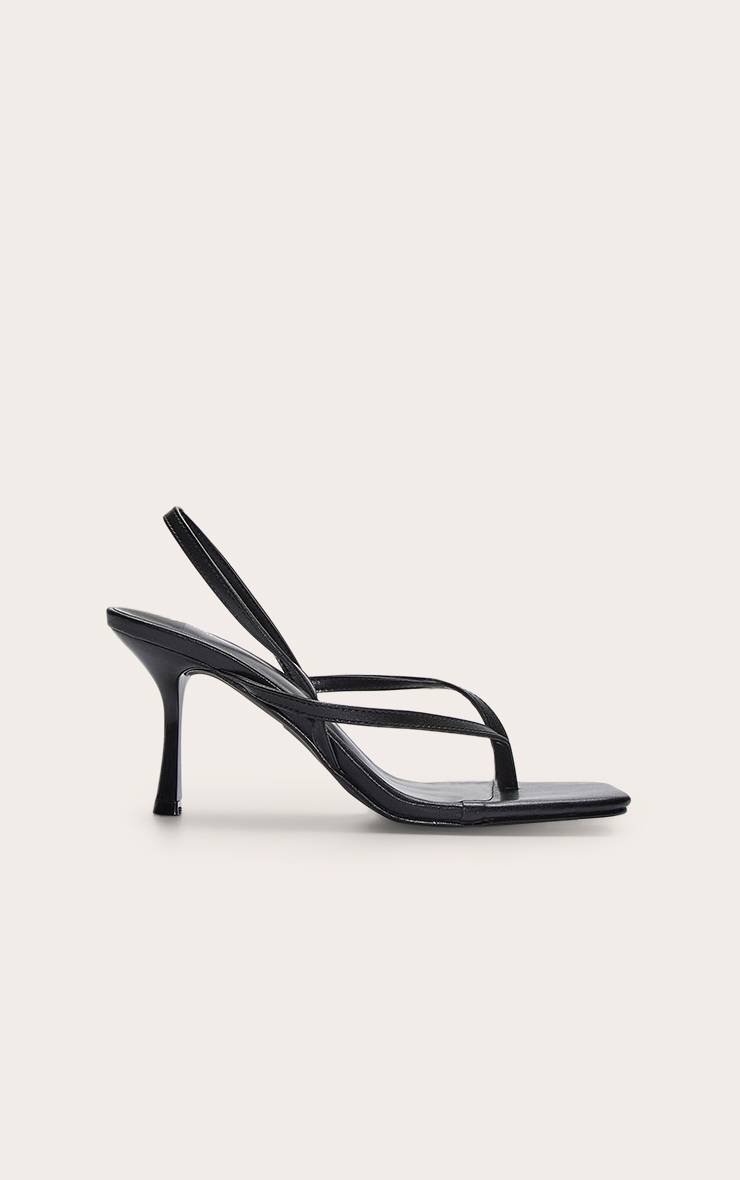 Noir Sandales À Talons Mi-hauts En Synthétiquecuir À Bout Carré Et Bride Tong Arrière