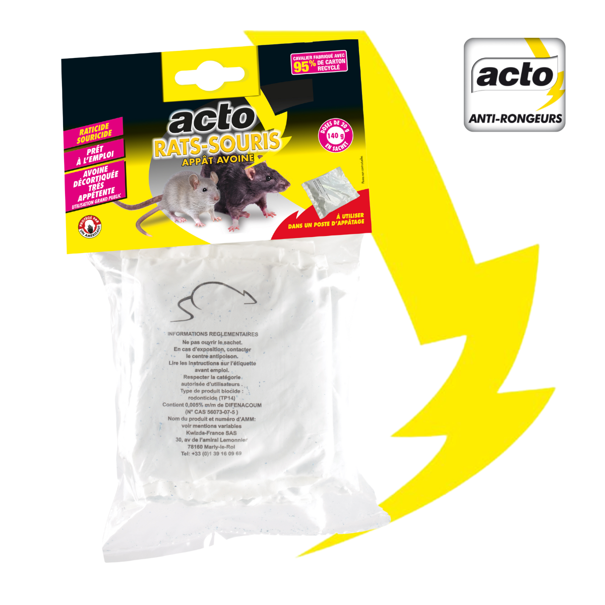Acto rats-souris appât avoine - 7 sachets de 20 grs