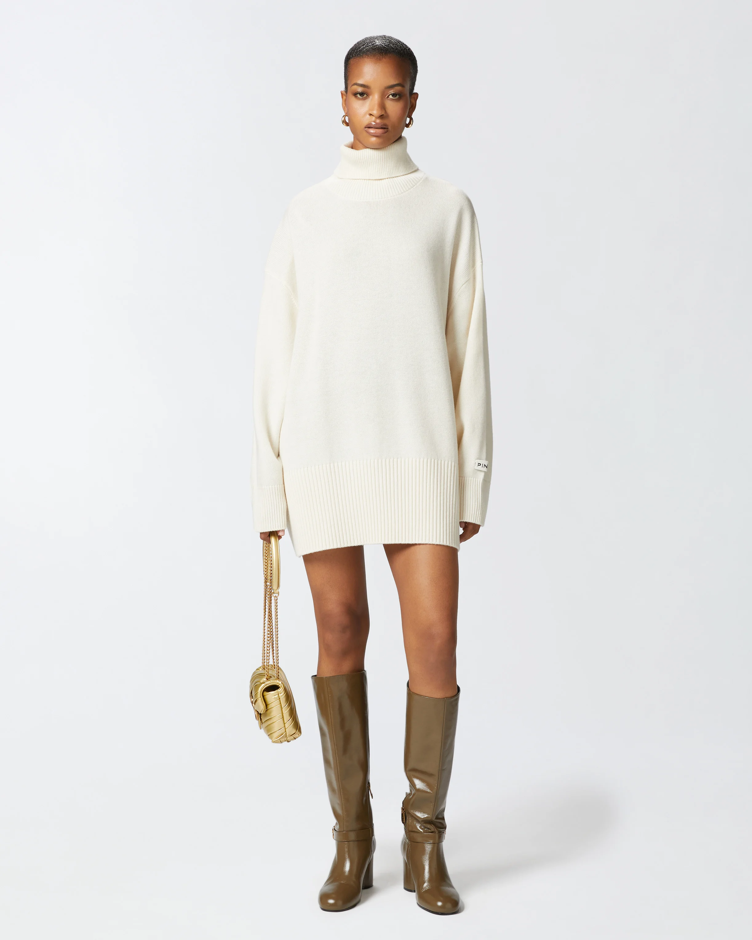 Robe courte avec col montant | Blanc