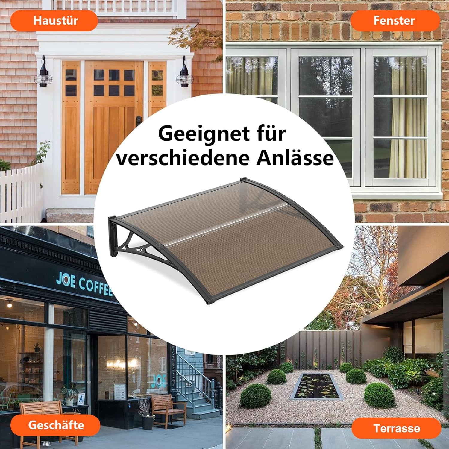 Vordach für Haustür 150x100CM Fenstervordach für Türen,Polycarbonat Pultvordach Überdachung für UV-,Regen- und Schneeschutz – Ideal für Veranda, Terrasse und Fenster