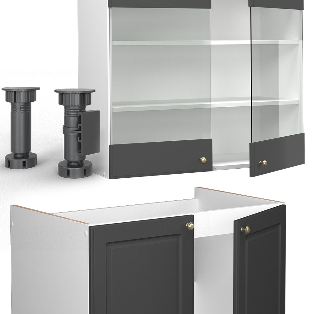 Vicco Küchenzeile Küchenblock Einbauküche Fame-Line Landhaus Weiß Anthrazit Gold 240 cm Küchen Schränke Spülenunterschrank Schubunterschrank Hängeschrank Hängeglasschrank