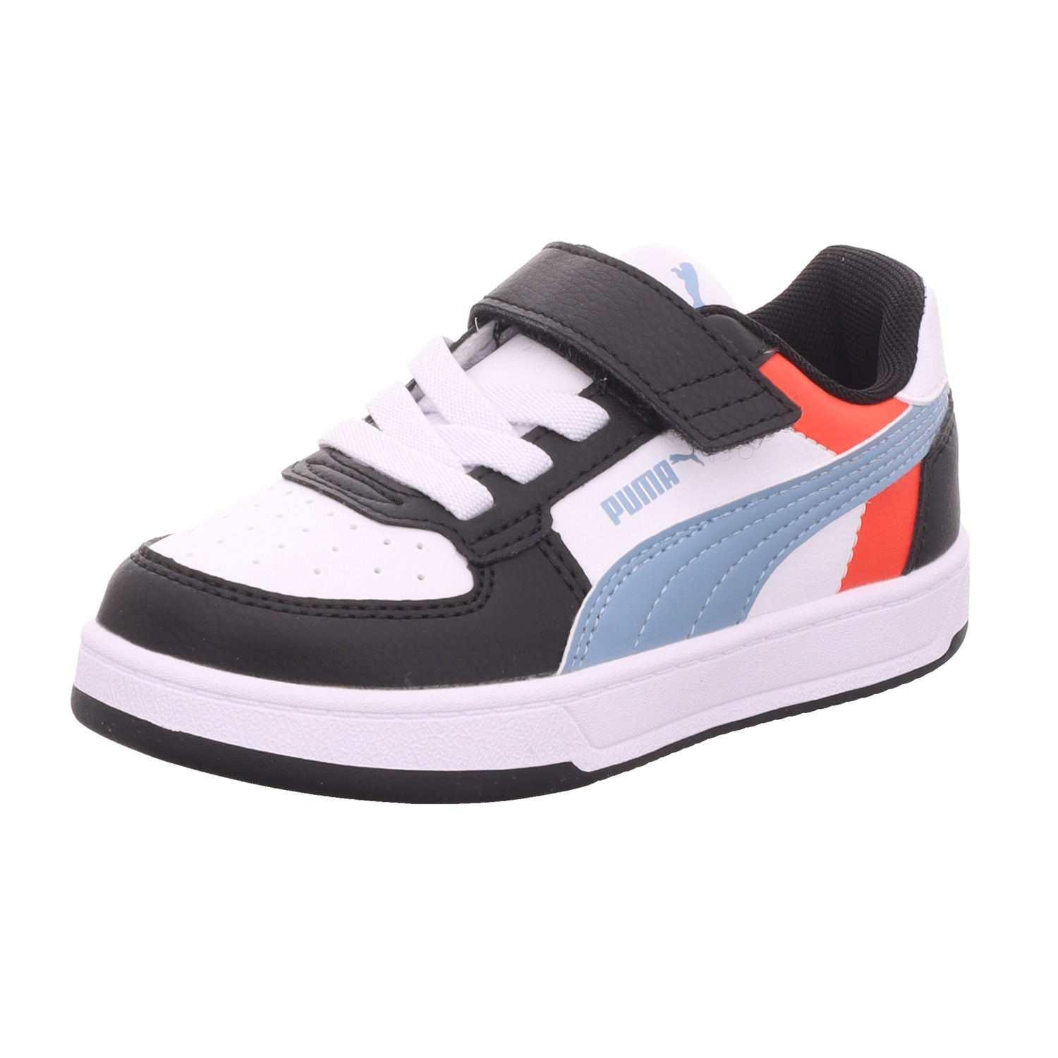 Puma Kinder-Jungen Sneaker-Slipper-Klettschuh Caven 2.0 Block AC+PS Schwarz-Weiß-Blau-Rot