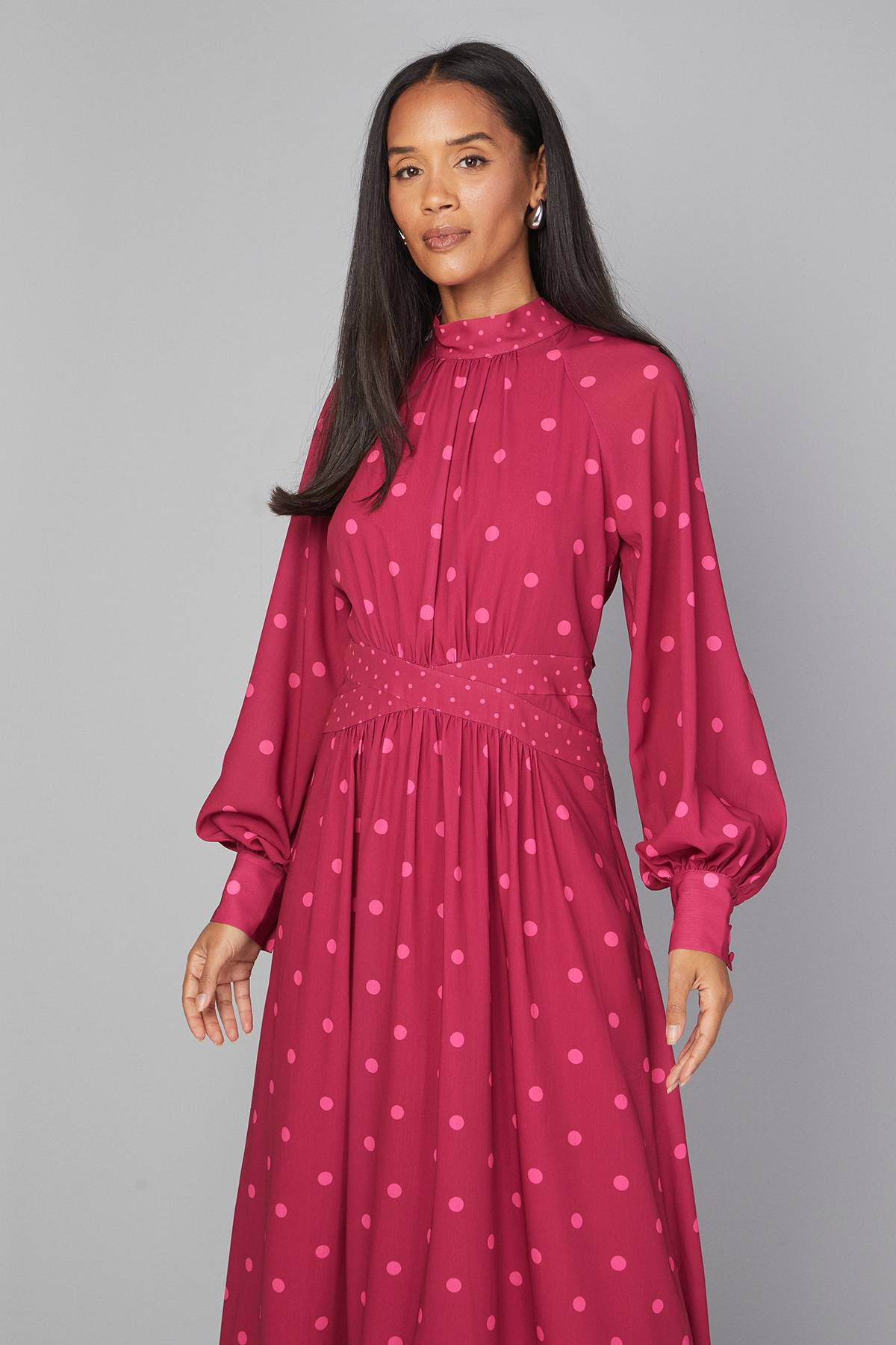 Wallis Robe Midi à Pois Contrastés Mixtes